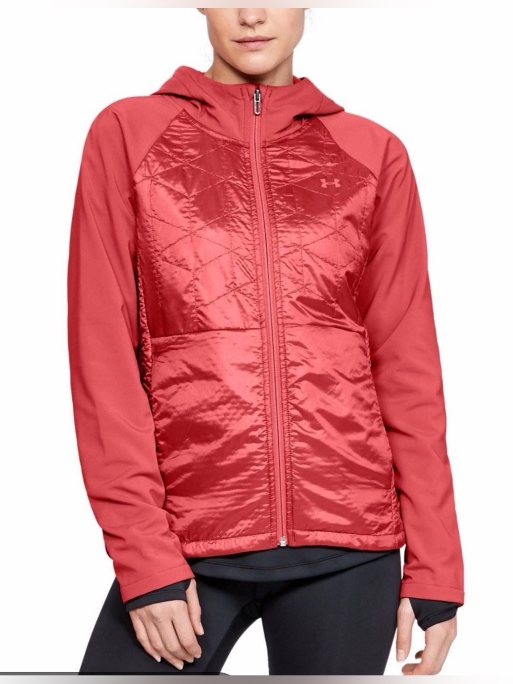 Under Armour ColdGear Reactor Performance 3G Hybrid Pink Hooded Jacket Medium